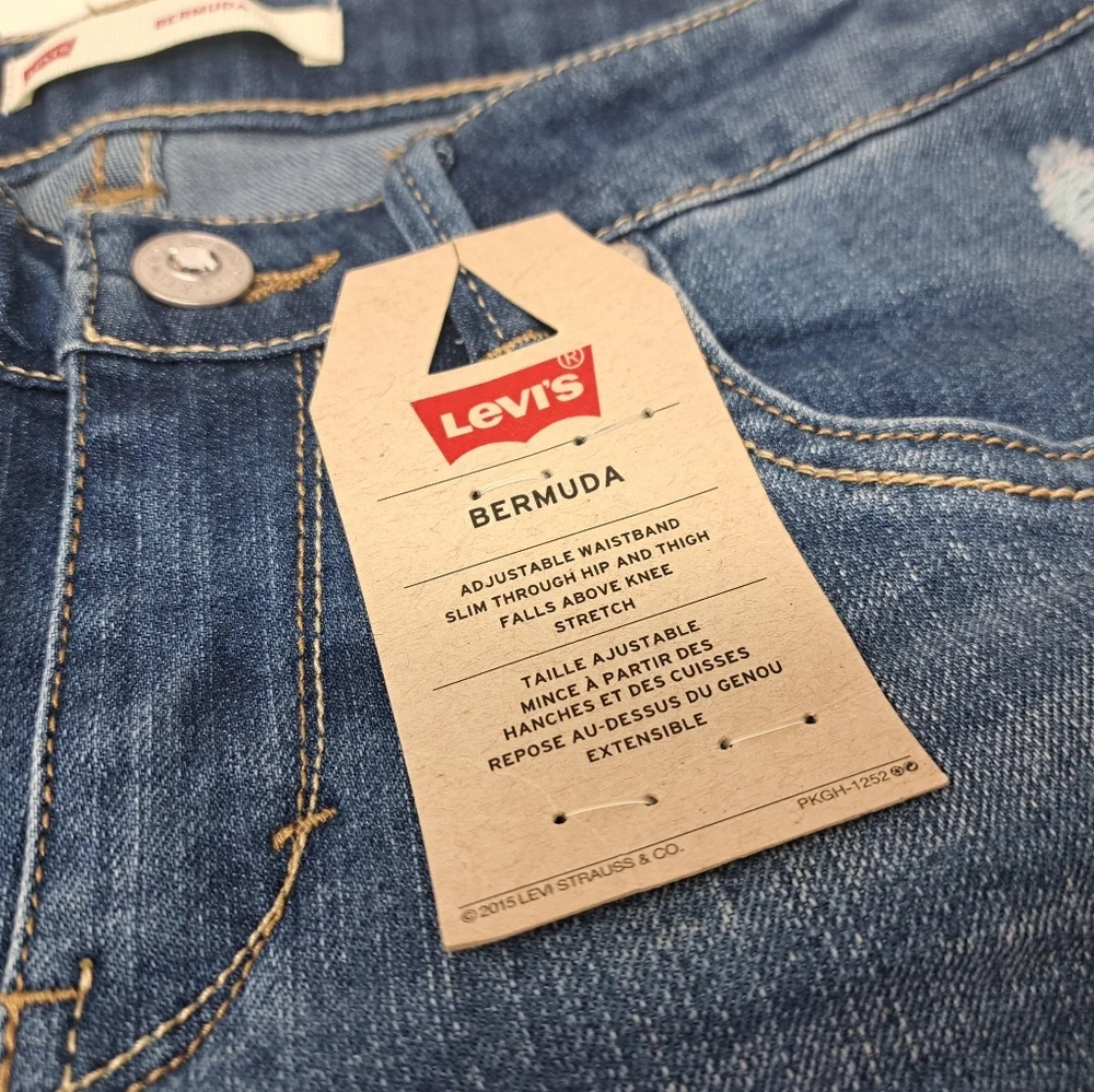 NWT Levi's Girls Bermuda Denim Shorts Diamond Buttons  Distress Stretch Cuff 16R - Picture 4 of 8